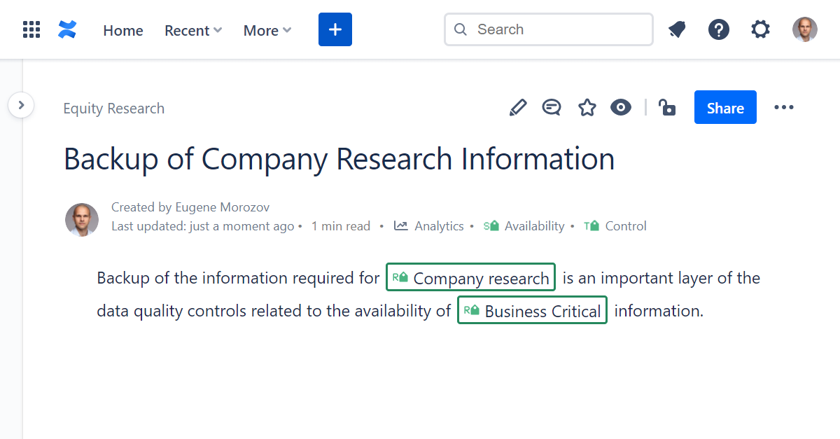 Using Taxonomy for Policy and Data Criticality Taxonomy to manage data quality controls documentation in Confluence