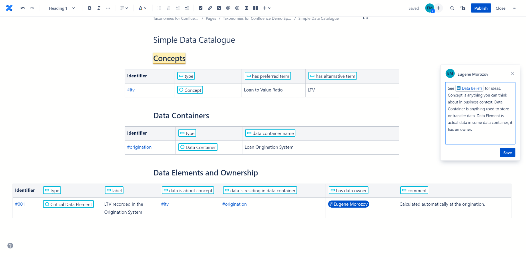 Other Confluence content alongside structured data